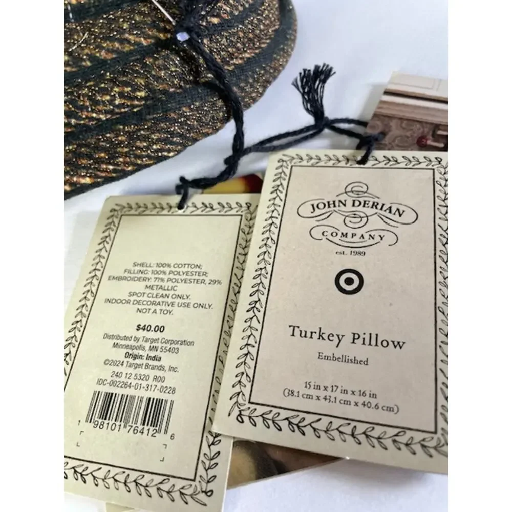 Brand NWT Limited-Edition John Derian for Target 2024 Embellished Turkey Pillow